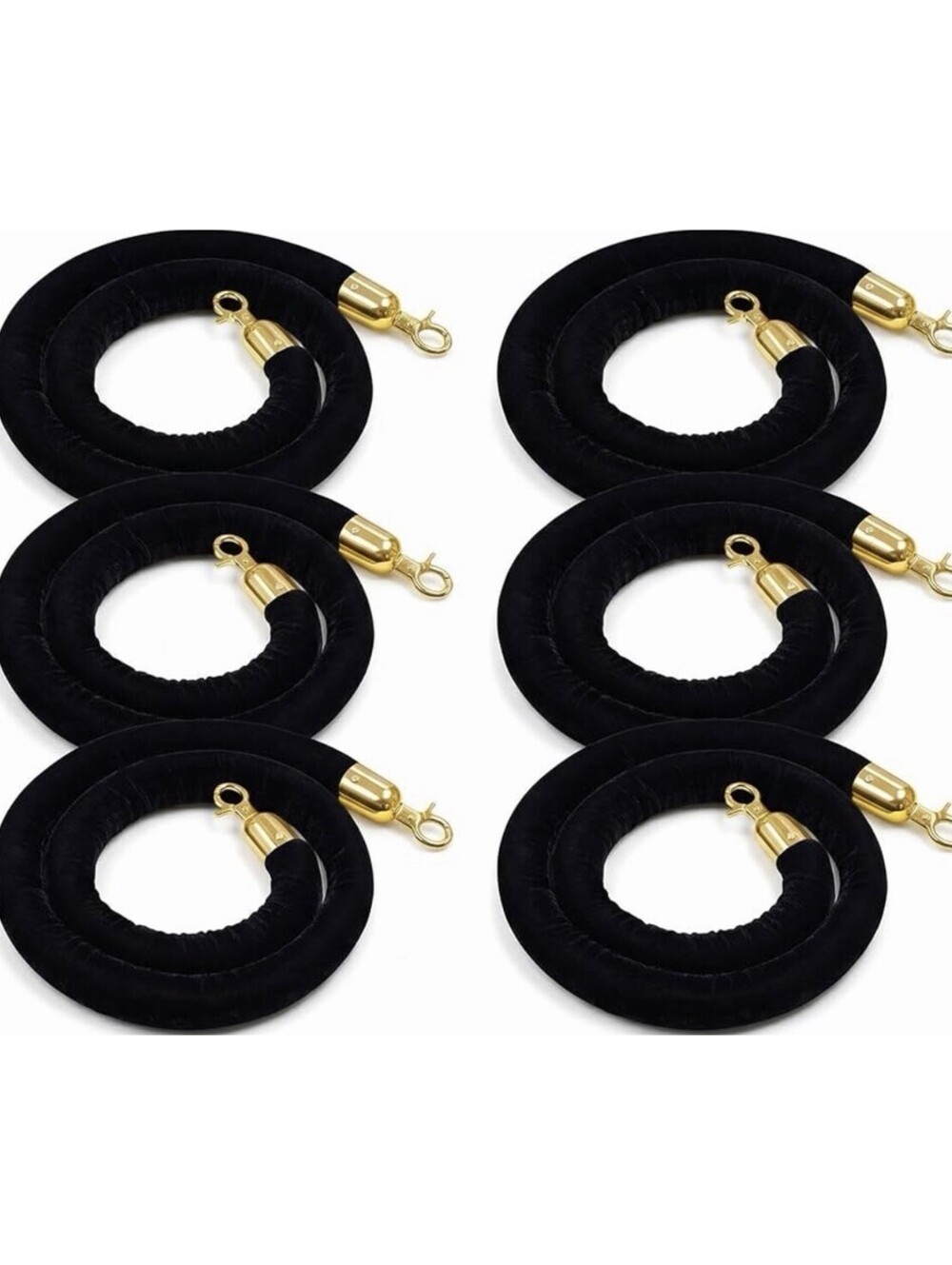 6PCS 5 Feet Black Velvet Stanchion Rope Crowd Control Barrier Rope, Golden